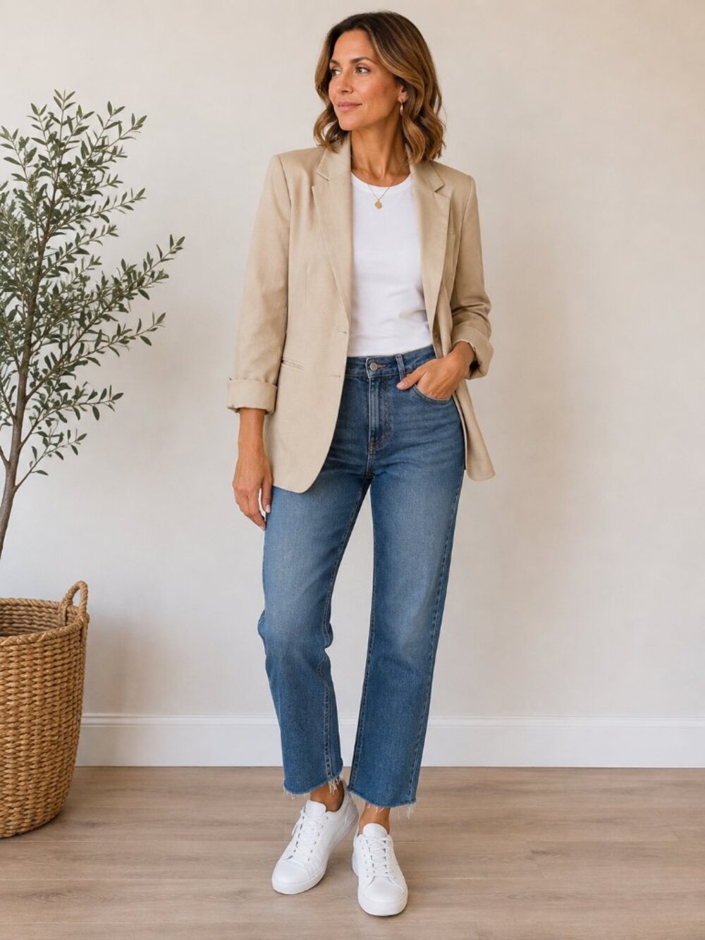Rachel Zoe Linen Cotton Boyfriend Blazer Large Tan Oatmeal - Picture 2 of 8